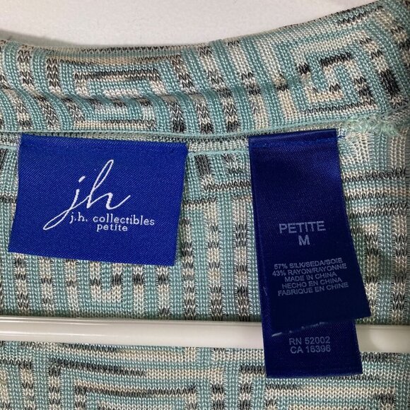 Womens JH Collectibles Petite Silk Blend‎ Cardigan Green Gray Cream PM - Picture 7 of 8